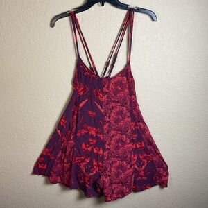 Free People Womens Small Red Isabella Spaghetti Strap Romper Shorts Summer